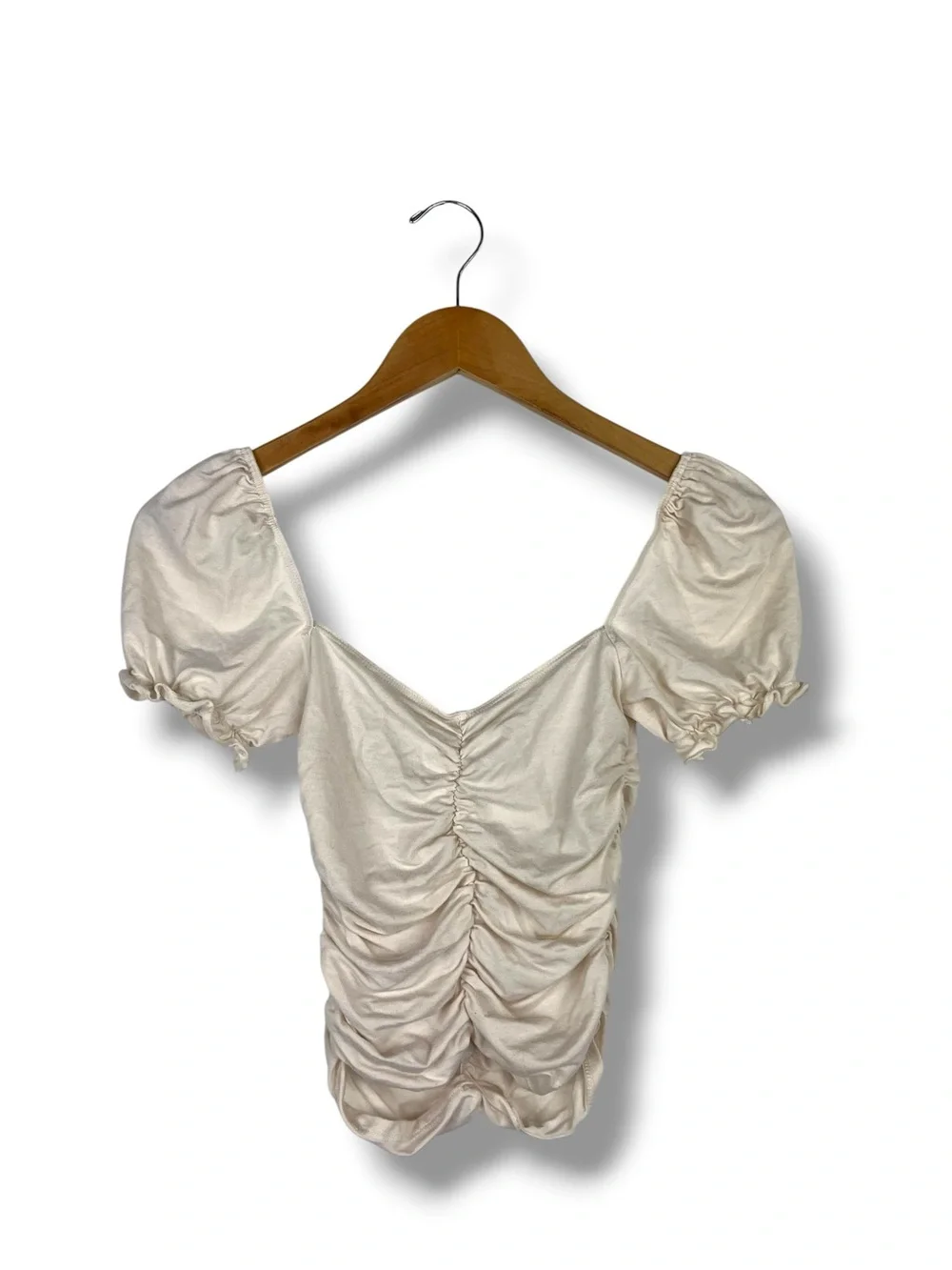 Reformation Fallow Womens Cream Ruched Puff Sleeve Square Neck Crop Top XS